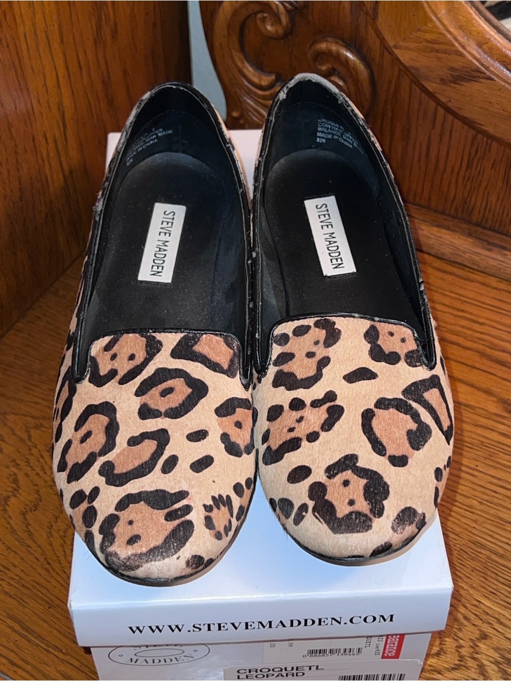 Steve Madden Croquetal Leopard Print Slip-On Loafers in Tan/Black Sz 8